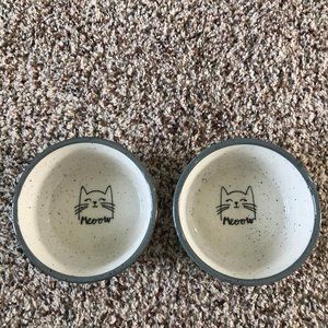 Ceramic Cat Food Bowls Grey and White